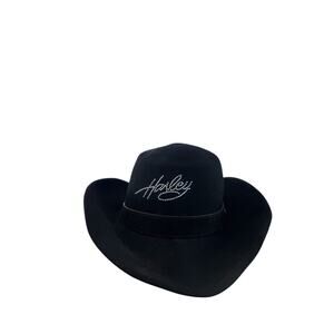 Vintage Harley Davidson Cowboy Hat Black 100% Wool Western USA WPL 4384 Large